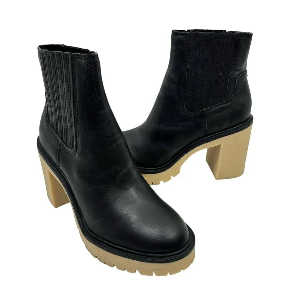 NEW Dolce Vita Caster H2O Waterproof Black Leather Lug Sole Ankle Boots Booties